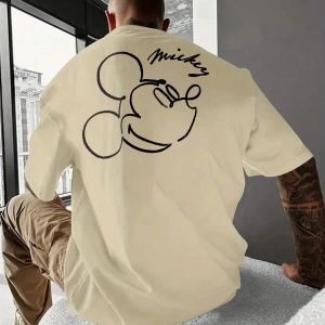 Disney Disney Collab Mickey Mouse Casual Karikatür Baskılı Kısa Kollu Tişört Erkekler İçin, Y