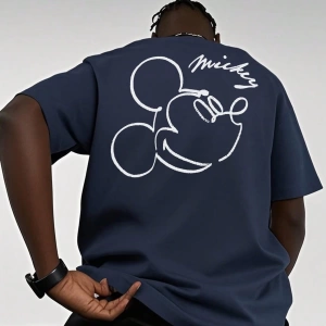 Disney Disney Collab Mickey Mouse Casual Karikatür Baskılı Kısa Kollu Tişört Erkekler İçin, Y