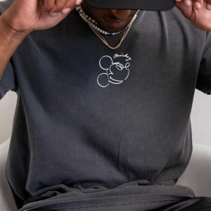 Disney Disney Collab Mickey Mouse Casual Karikatür Baskılı Kısa Kollu Tişört Erkekler İçin, Y