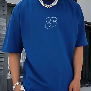 Disney Disney Collab Mickey Mouse Casual Karikatür Baskılı Kısa Kollu Tişört Erkekler İçin, Y