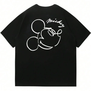 Disney Disney Collab Mickey Mouse Casual Karikatür Baskılı Kısa Kollu Tişört Erkekler İçin, Y