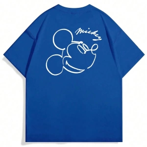 Disney Disney Collab Mickey Mouse Casual Karikatür Baskılı Kısa Kollu Tişört Erkekler İçin, Y