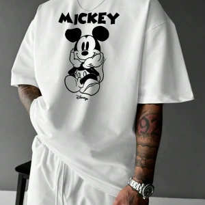Disney Disney Collab Mickey Mouse Çizgi Film Baskılı Kısa Kollu Tişört, Erkek Günlük Yaz