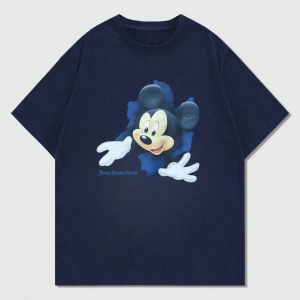 Disney Disney İşbirliği Mickey Mouse Baskılı Erkek Günlük Kısa Kollu Tişört, Yaz