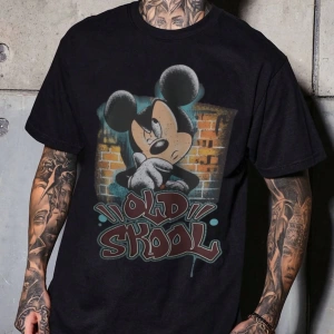 Disney Disney İşbirliği Mickey Mouse Erkek Rahat Karikatür Baskılı Kısa Kollu Tişört, Yaz