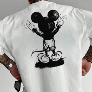 Disney Disney İşbirliği Mickey Mouse Erkek Rahat Karikatür Baskılı Kısa Kollu Tişört, Yaz