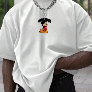 Disney Disney İşbirliği Mickey Mouse Erkek Rahat Karikatür Baskılı Kısa Kollu Tişört, Yaz