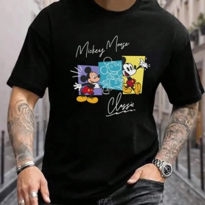Disney Disney İşbirliği Mickey Mouse Erkek Rahat Karikatür Baskılı Kısa Kollu Tişört, Yaz