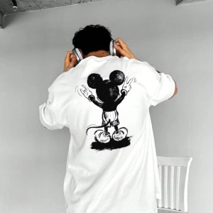 Disney Disney İşbirliği Mickey Mouse Erkek Rahat Karikatür Baskılı Kısa Kollu Tişört, Yaz