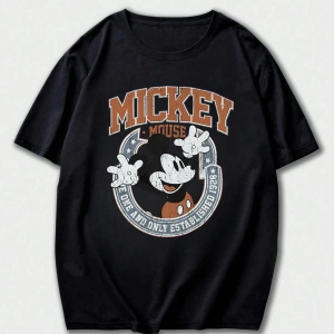 Disney Disney İşbirliği Mickey Mouse Erkek Rahat Karikatür Baskılı Kısa Kollu Tişört, Yaz