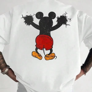 Disney Disney İşbirliği Mickey Mouse Erkek Rahat Karikatür Baskılı Kısa Kollu Tişört, Yaz
