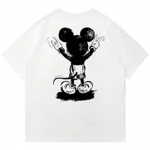 Disney Disney İşbirliği Mickey Mouse Erkek Rahat Karikatür Baskılı Kısa Kollu Tişört, Yaz