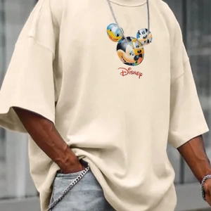 Disney Disney İşbirliği Mickey Mouse Erkek Yaz Rahat Karikatür Baskılı Kısa Kollu Tişört