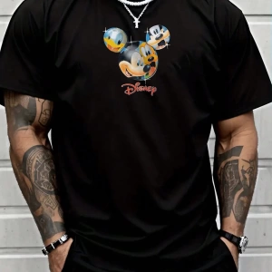 Disney Disney İşbirliği Mickey Mouse Erkek Yaz Rahat Karikatür Baskılı Kısa Kollu Tişört