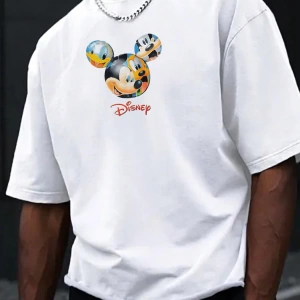 Disney Disney İşbirliği Mickey Mouse Erkek Yaz Rahat Karikatür Baskılı Kısa Kollu Tişört