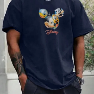 Disney Disney İşbirliği Mickey Mouse Erkek Yaz Rahat Karikatür Baskılı Kısa Kollu Tişört