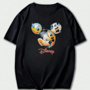 Disney Disney İşbirliği Mickey Mouse Erkek Yaz Rahat Karikatür Baskılı Kısa Kollu Tişört