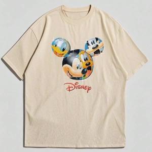Disney Disney İşbirliği Mickey Mouse Erkek Yaz Rahat Karikatür Baskılı Kısa Kollu Tişört