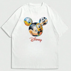 Disney Disney İşbirliği Mickey Mouse Erkek Yaz Rahat Karikatür Baskılı Kısa Kollu Tişört