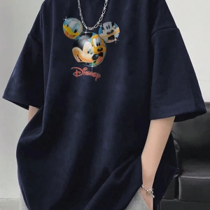 Disney Disney İşbirliği Mickey Mouse Erkek Yaz Rahat Karikatür Baskılı Kısa Kollu Tişört