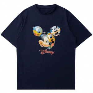 Disney Disney İşbirliği Mickey Mouse Erkek Yaz Rahat Karikatür Baskılı Kısa Kollu Tişört