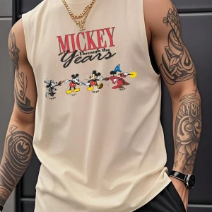 Disney Disney İşbirliği Mickey Mouse Karikatür Baskılı Kısa Kollu Tişört, Erkek Yaz Rahat