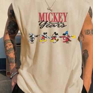 Disney Disney İşbirliği Mickey Mouse Karikatür Baskılı Kısa Kollu Tişört, Erkek Yaz Rahat
