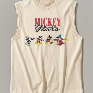 Disney Disney İşbirliği Mickey Mouse Karikatür Baskılı Kısa Kollu Tişört, Erkek Yaz Rahat