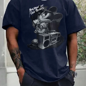 Disney Disney İşbirliği Mickey Mouse Karikatür Baskılı Kısa Kollu Tişört Erkekler İçin, Günlü