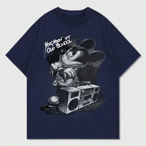 Disney Disney İşbirliği Mickey Mouse Karikatür Baskılı Kısa Kollu Tişört Erkekler İçin, Günlü
