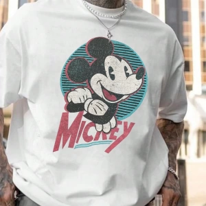Disney Disney İşbirliği Mickey Mouse Karikatür Baskılı Kısa Kollu Tişört, Erkekler İçin Rahat