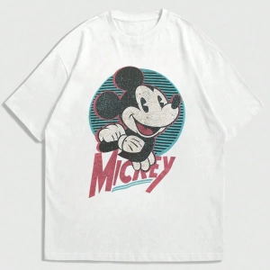 Disney Disney İşbirliği Mickey Mouse Karikatür Baskılı Kısa Kollu Tişört, Erkekler İçin Rahat