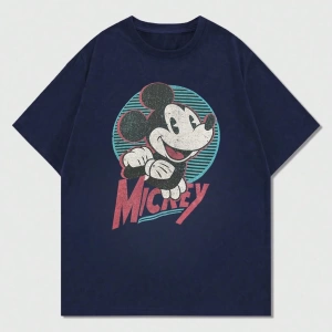 Disney Disney İşbirliği Mickey Mouse Karikatür Baskılı Kısa Kollu Tişört, Erkekler İçin Rahat