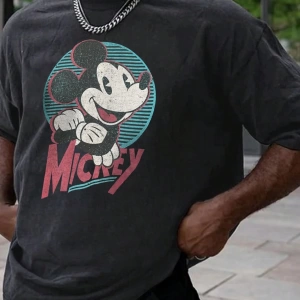 Disney Disney İşbirliği Mickey Mouse Karikatür Baskılı Kısa Kollu Tişört, Erkekler İçin Rahat
