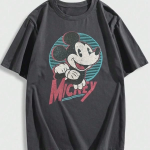 Disney Disney İşbirliği Mickey Mouse Karikatür Baskılı Kısa Kollu Tişört, Erkekler İçin Rahat