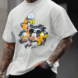 Disney Disney İşbirliği Mickey Mouse Rahat Karikatür Baskılı Kısa Kollu Tişört Erkekler İçin,