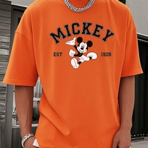 Disney Disney İşbirliği Mickey Mouse Rahat Karikatür Baskılı Kısa Kollu Tişört Erkekler İçin,