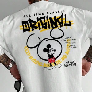 Disney Disney İşbirliği Mickey Mouse Rahat Karikatür Baskılı Kısa Kollu Tişört Erkekler İçin,