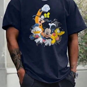 Disney Disney İşbirliği Mickey Mouse Rahat Karikatür Baskılı Kısa Kollu Tişört Erkekler İçin,