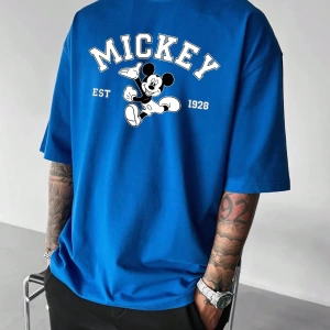 Disney Disney İşbirliği Mickey Mouse Rahat Karikatür Baskılı Kısa Kollu Tişört Erkekler İçin,