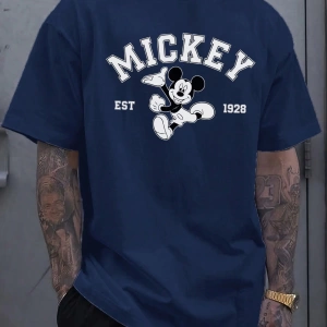 Disney Disney İşbirliği Mickey Mouse Rahat Karikatür Baskılı Kısa Kollu Tişört Erkekler İçin,