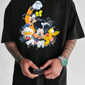 Disney Disney İşbirliği Mickey Mouse Rahat Karikatür Baskılı Kısa Kollu Tişört Erkekler İçin,