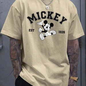 Disney Disney İşbirliği Mickey Mouse Rahat Karikatür Baskılı Kısa Kollu Tişört Erkekler İçin,
