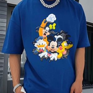 Disney Disney İşbirliği Mickey Mouse Rahat Karikatür Baskılı Kısa Kollu Tişört Erkekler İçin,