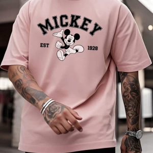 Disney Disney İşbirliği Mickey Mouse Rahat Karikatür Baskılı Kısa Kollu Tişört Erkekler İçin,