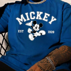 Disney Disney İşbirliği Mickey Mouse Rahat Karikatür Baskılı Kısa Kollu Tişört Erkekler İçin,