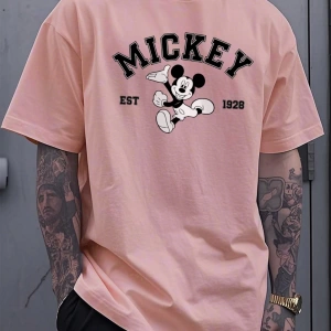 Disney Disney İşbirliği Mickey Mouse Rahat Karikatür Baskılı Kısa Kollu Tişört Erkekler İçin,