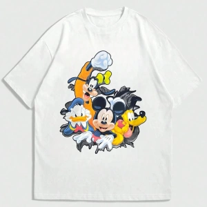 Disney Disney İşbirliği Mickey Mouse Rahat Karikatür Baskılı Kısa Kollu Tişört Erkekler İçin,