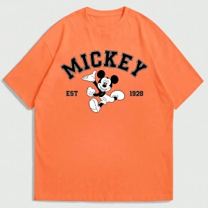 Disney Disney İşbirliği Mickey Mouse Rahat Karikatür Baskılı Kısa Kollu Tişört Erkekler İçin,