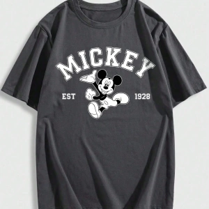 Disney Disney İşbirliği Mickey Mouse Rahat Karikatür Baskılı Kısa Kollu Tişört Erkekler İçin,